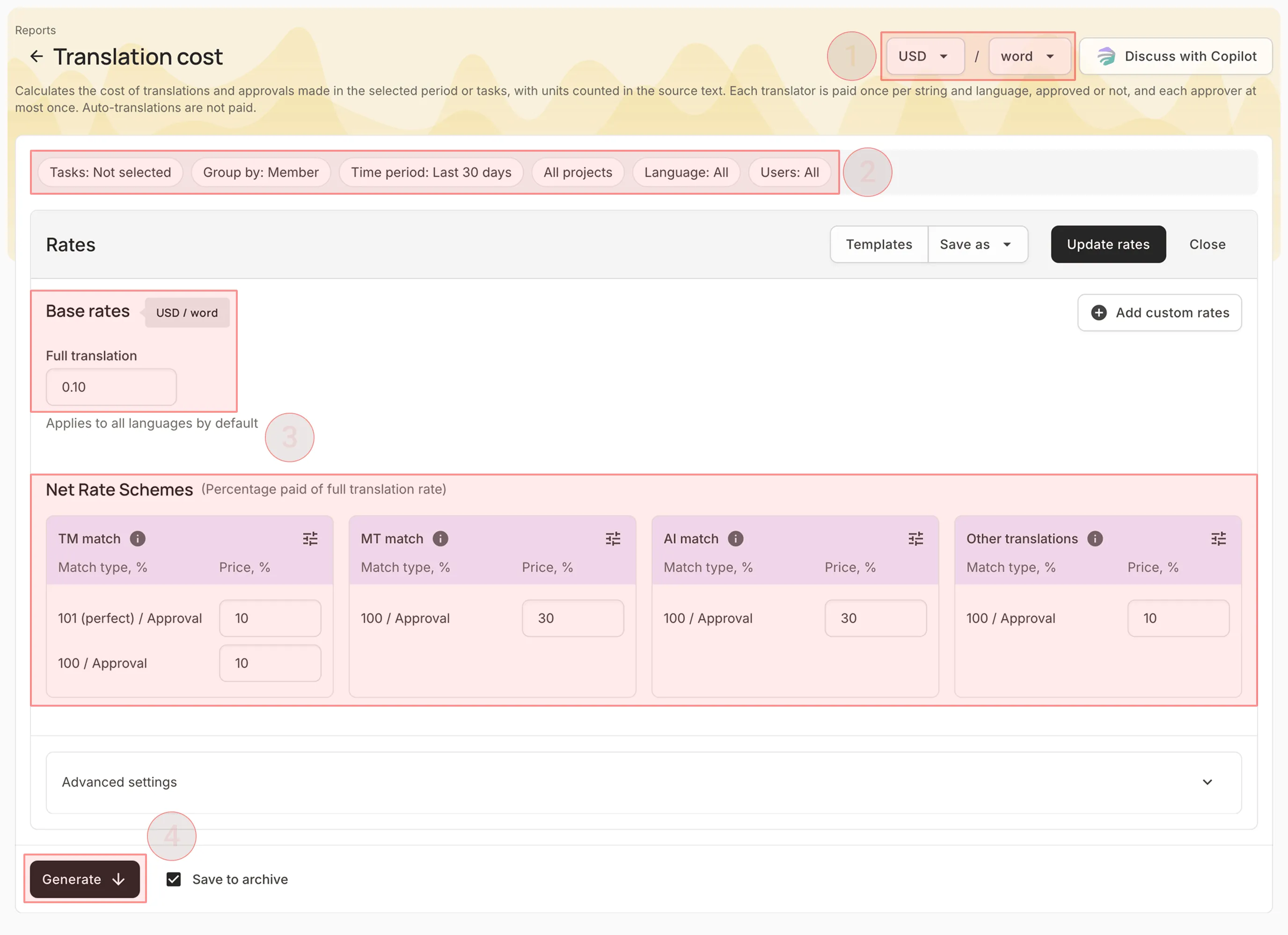 Generating Translation Cost